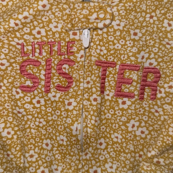 Carter’s 6-9M “Little Sister” Double Zip Footed Onesie - Picture 2 of 4